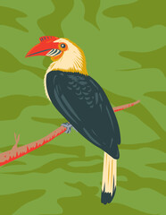 Fototapeta na wymiar WPA poster art of the Mindanao Wrinkled Hornbill Aceros leucocephalus Writhed Hornbill endemic to Mindanao, Dinagat and Camiguin Sur Philippines done in works project administration or art deco style.