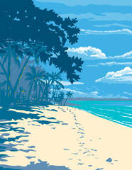 WPA poster art of unspoiled white sand beach in Santa Fe located in Bantayan Island, Cebu in the Visayan Sea, Philippines done in works project administration or Art Deco style. - 621330889