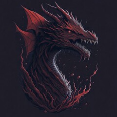 A detailed illustration face evil dragon ,magic, t-shirt design, red color