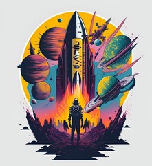 a man standing in front of aircraft with lots of planet
