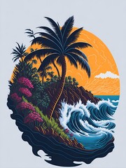 artwork of t-shirt graphic design, flat design  , Miami street