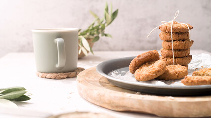Breakfast concept with baked butter cookies