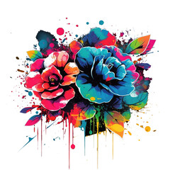 Watercolor Camellias T-shirt Design showcasing a composition of camellias in full bloom, their vibrant colors and layered petals creating a visually striking design, Generative Ai