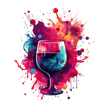 Watercolor Wine T-shirt Design featuring a rich and inviting glass of red wine, with its deep burgundy hues and subtle reflections, Generative Ai