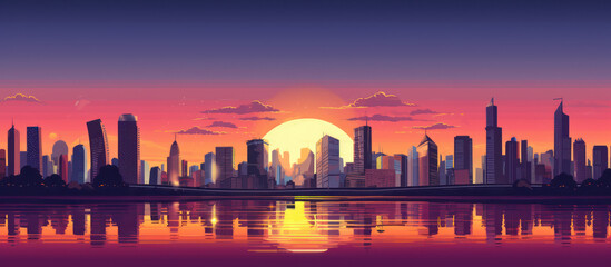 Fototapeta na wymiar City Sunrise: Modern Skyscrapers Panorama [Created with Generative AI Technology]