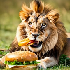 lion eating burger