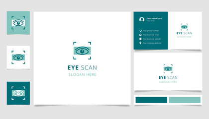 Eye scan logo design with editable slogan. Branding book and business card template.