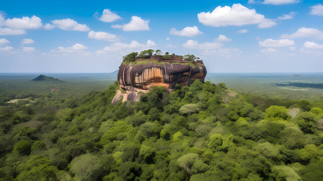 Spectacular view of the Lion rock surrounded by green rich vegetation, Generative AI