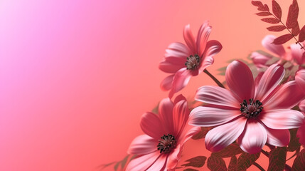 Shadow of flowers on pink background. Generative ai