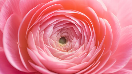 Close up of beautiful soft pink ranunculus flower. Generative ai