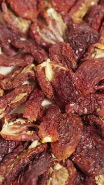 Dried fruits of gentle drying tomatoes with sea salt