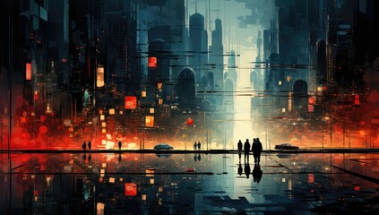 Night city painting. 