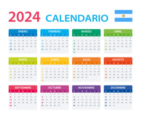 Vector template of color 2024 calendar - Argentine version