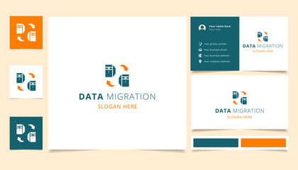 Fototapeta premium Data migration logo design with editable slogan. Branding book and business card template.