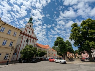 Tabor historical city center with old town square in south Bohemia.Czech republic Europe,panorama...