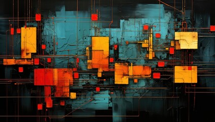 Square night. Abstract graphical piece that has geometric shapes