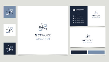 Network logo design with editable slogan. Branding book and business card template.