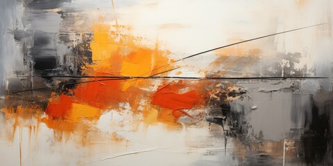 Abstract painting with orange and grey colors