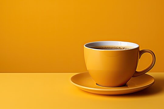 Abstract minimalistic cup of coffee on an orange and blue background