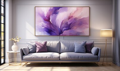 Living room, Colorful abstract painting background, generative AI