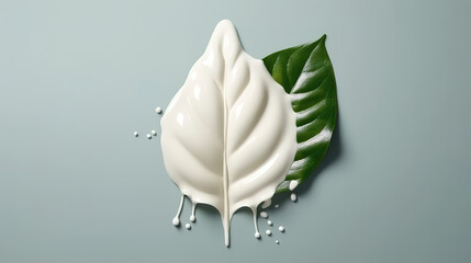 The levitating leaf of the plant is half painted white. Generative ai