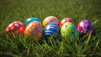 Painted colorful easter eggs background. Generative ai