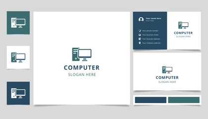 Computer logo design with editable slogan. Branding book and business card template.