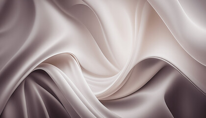 Fototapeta premium This luxurious abstract background features smooth, draped silk or satin fabric with elegant flowing folds in a soft gradient of beige and taupe tones. Ideal for editorial layouts.