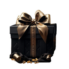 Black gift box with golden ribbon