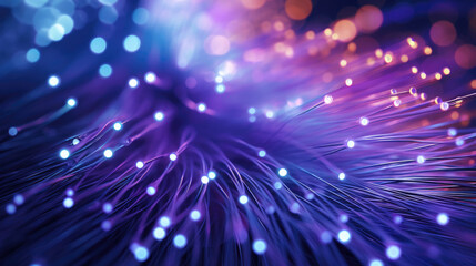 Fototapeta na wymiar Abstract close up of optical fibre optics light for background. Holiday concept. Optic communication and technology background. Optical lighting with bokeh 