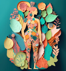 The woman body is like a beautiful garden. Health metaphor, paper cut collage created with Generative AI