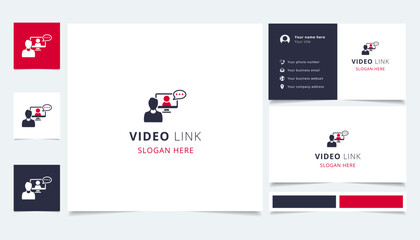 Video link logo design with editable slogan. Branding book and business card template.
