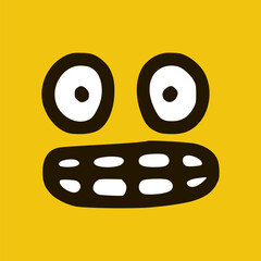 Emoticon showing teeth emoticon in doodle style yellow background. Vector Illustration