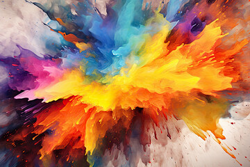 Fototapeta premium fusion of vibrant watercolor strokes, blending and bleeding into each other, creating an explosion of color