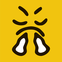 Angry emoticon in doodle style yellow background. Vector Illustration