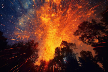 Fototapeta na wymiar burst of fiery sparks soaring through the night sky, leaving trails of vibrant colors in their wake