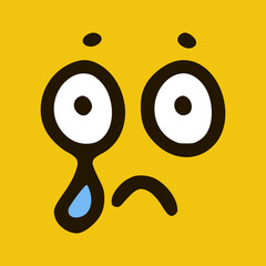 Crying emoticon in doodle style yellow background. Vector Illustration