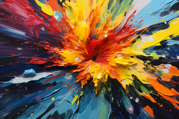 collision of bold brushstrokes and vibrant splatters, merging and converging to form an explosion of color