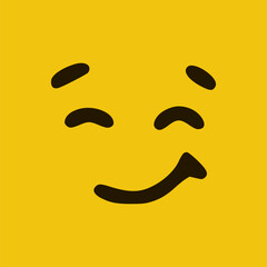 Cute happy face emoticon in doodle style yellow background. Vector Illustration