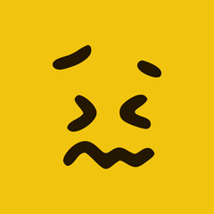 Sad emoticon in doodle style yellow background. Vector Illustration