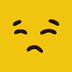 Sad emoticon in doodle style yellow background. Vector Illustration