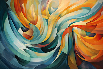 cascade of abstract shapes and patterns, flowing in a rhythmic motion, capturing the essence of harmony and balance