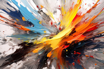 collision of vibrant ink splatters and abstract brushstrokes, creating a dynamic and expressive abstract composition