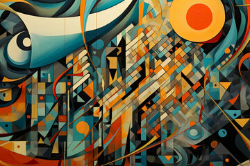 symphony of abstract elements and geometric patterns, harmonizing in a visually captivating and balanced composition