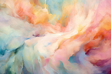 symphony of pastel hues blending and diffusing, forming an ethereal and dreamlike abstract composition