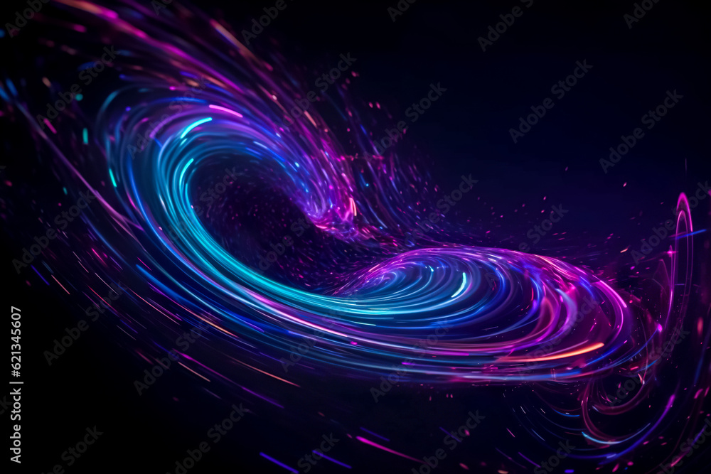 Poster abstract background with glowing lines and bokeh. generative ai