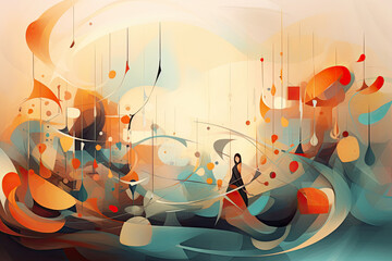 symphony of abstract shapes floating in a dreamlike atmosphere, evoking a sense of serenity and wonder