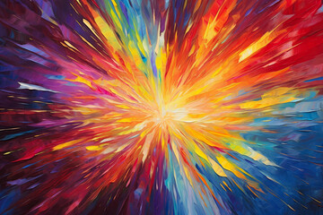 burst of abstract colors radiating from a central point, evoking a sense of dynamism and kinetic energy