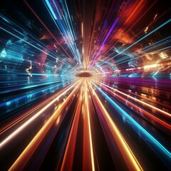 Fototapeta na wymiar Futuristic neon tunnel corridor with glowing lights and reflections 3d rendering. Modern colorful waves and shapes wallpaper or background. 3d illustration