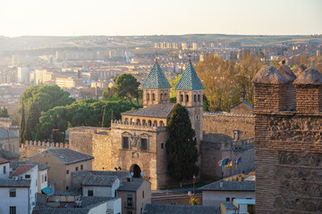 Naklejka premium Puerta de Bisagra Nueva Gate Aerial view - Toledo, Spain